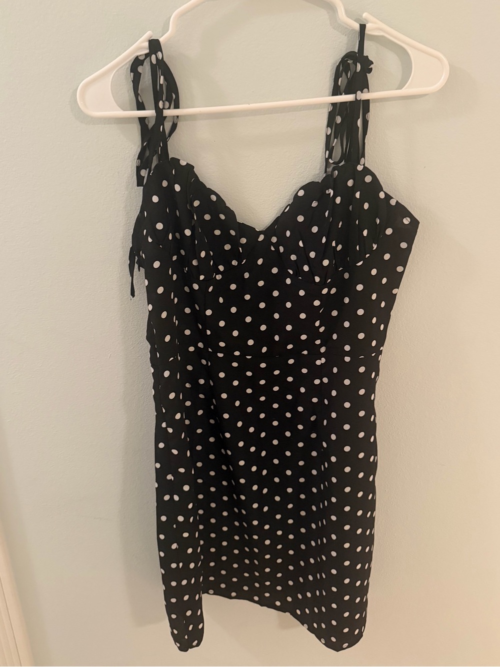 SHEIN Black & White Polka Dot Tie-Strap Mini Dress